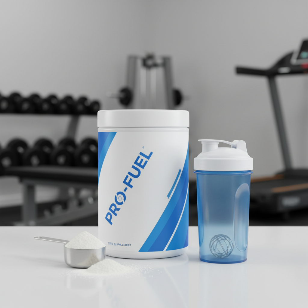Supful Whey Protein Powder with scoop and shaker bottle